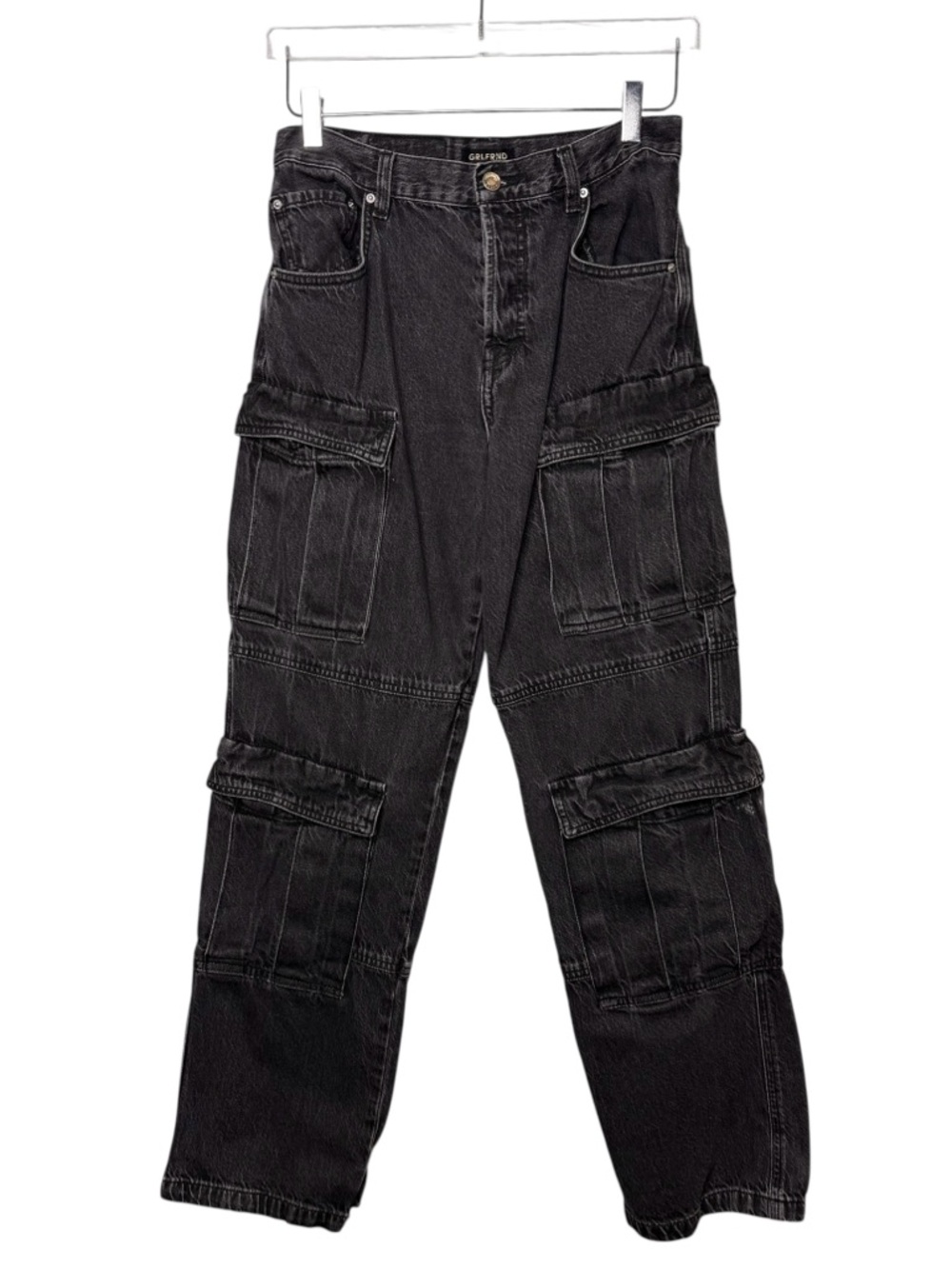 GRLFRND The Lex Black Wash Women’s Wide Leg Cargo Jeans Sz 25
